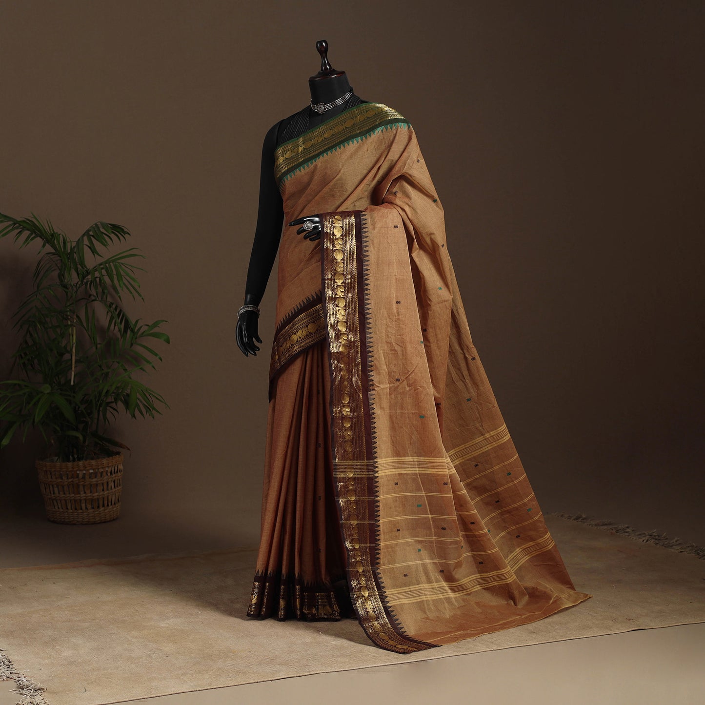Brown - kandangi buti chettinad cotton saree with border 46