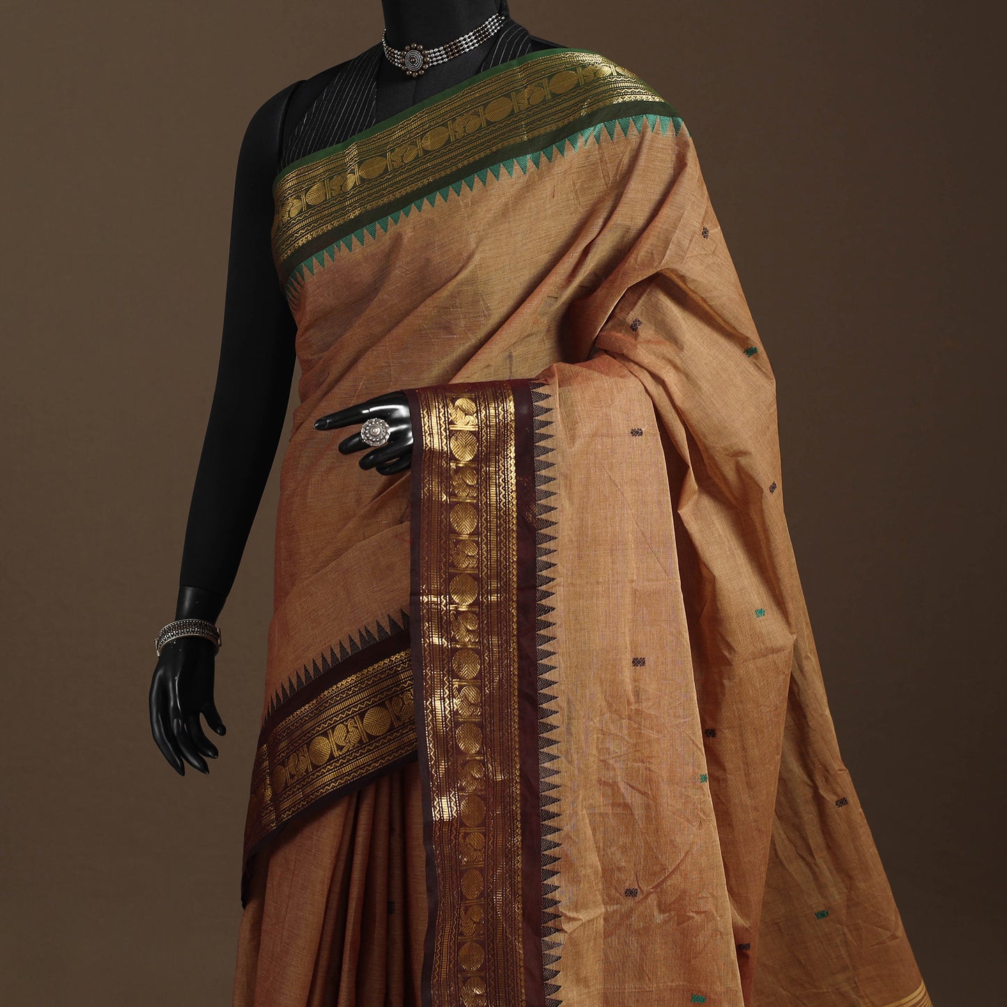 Brown - kandangi buti chettinad cotton saree with border 46