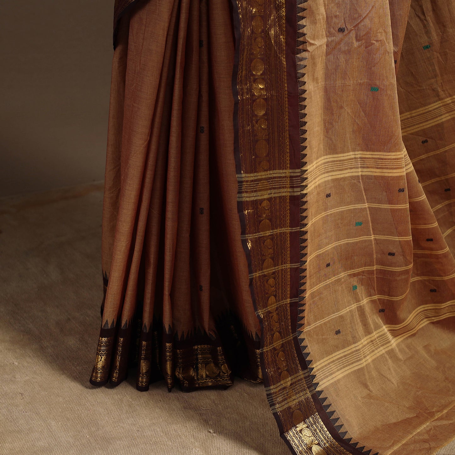 Brown - kandangi buti chettinad cotton saree with border 46