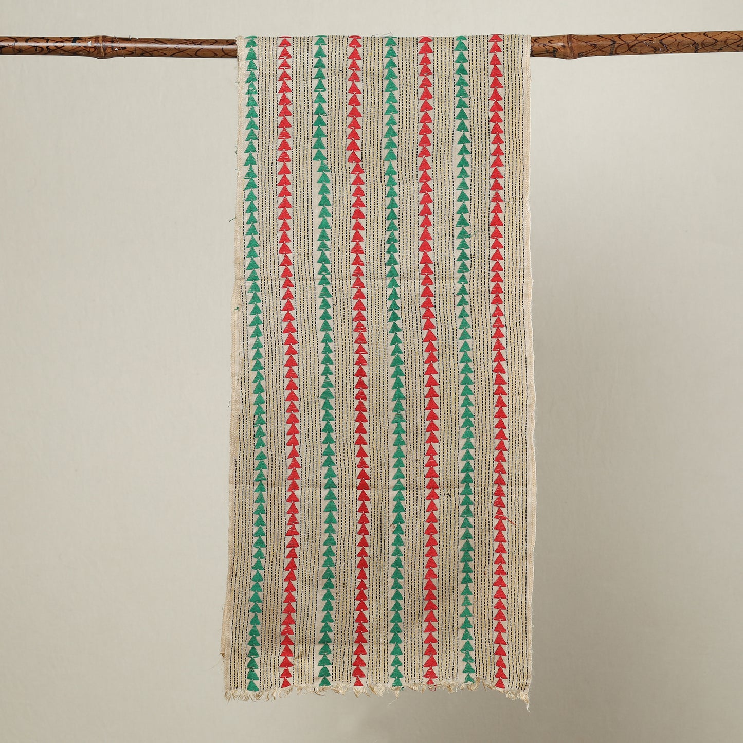 Multicolor - Bengal Kantha Hand Embroidery Munga Silk Handloom Stole 07