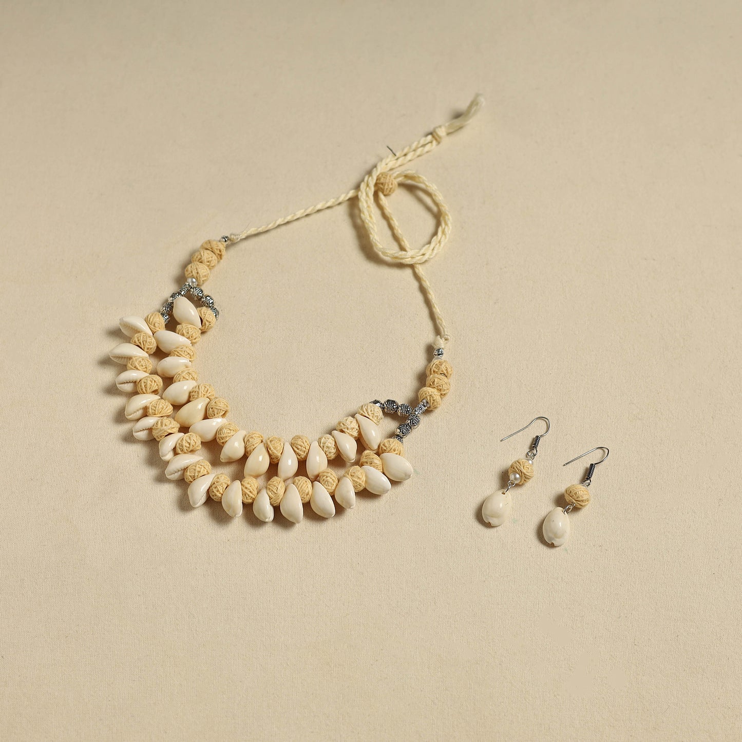 Handcrafted Thread Beads Shell Work Double Layered Necklace Set 12