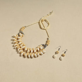 Handcrafted Thread Beads Shell Work Double Layered Necklace Set 12