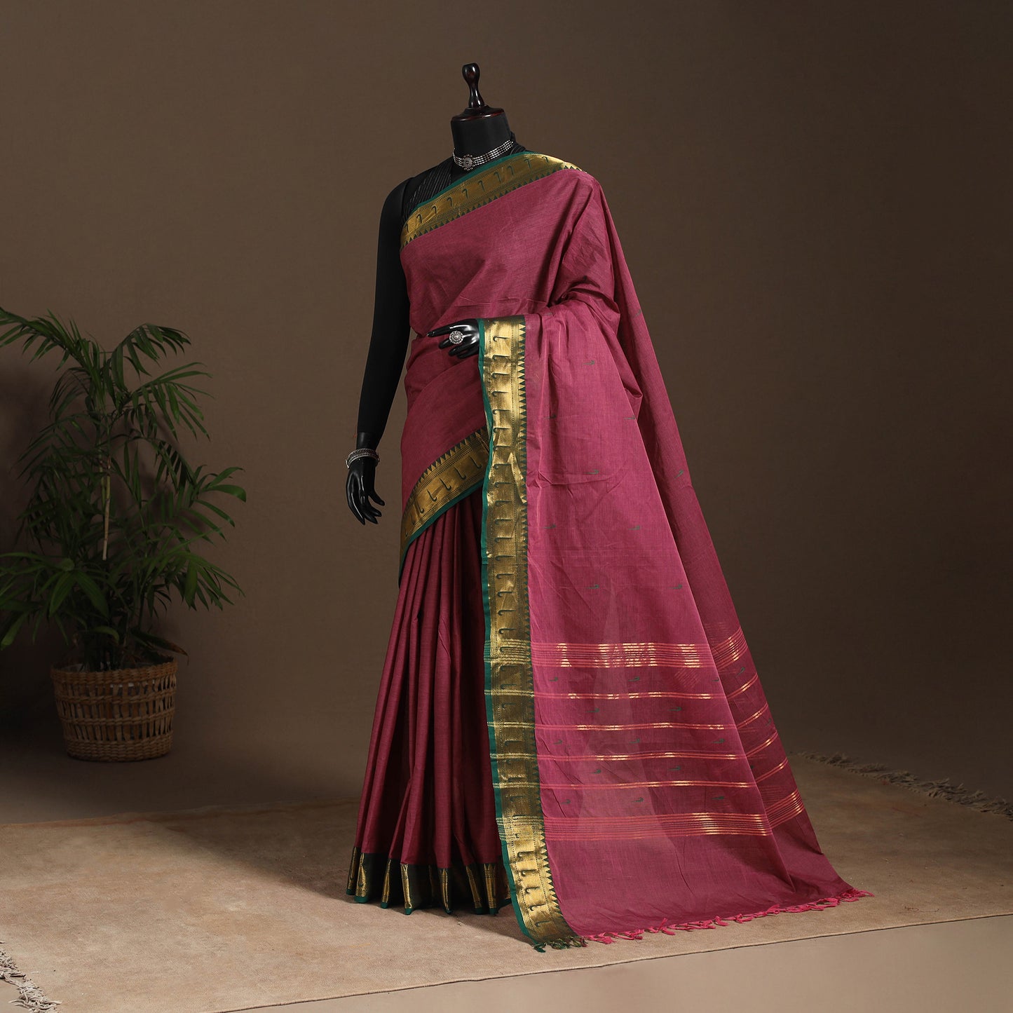 Purple - kandangi buti chettinad cotton saree with border