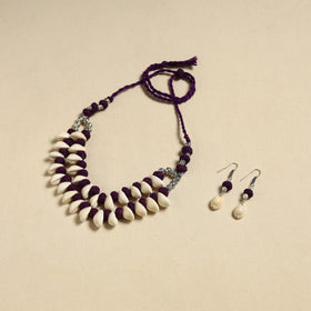 Handcrafted Thread Beads Shell Work Double Layered Necklace Set 15