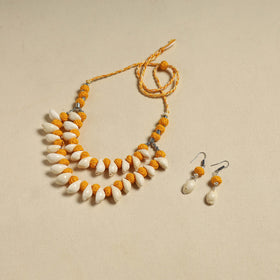 Handcrafted Thread Beads Shell Work Double Layered Necklace Set 16