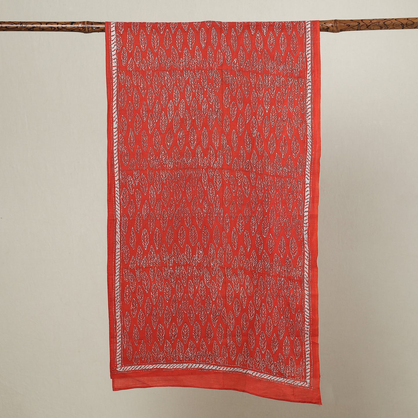 Orange - Bengal Kantha Hand Embroidery Cotton Stole 14