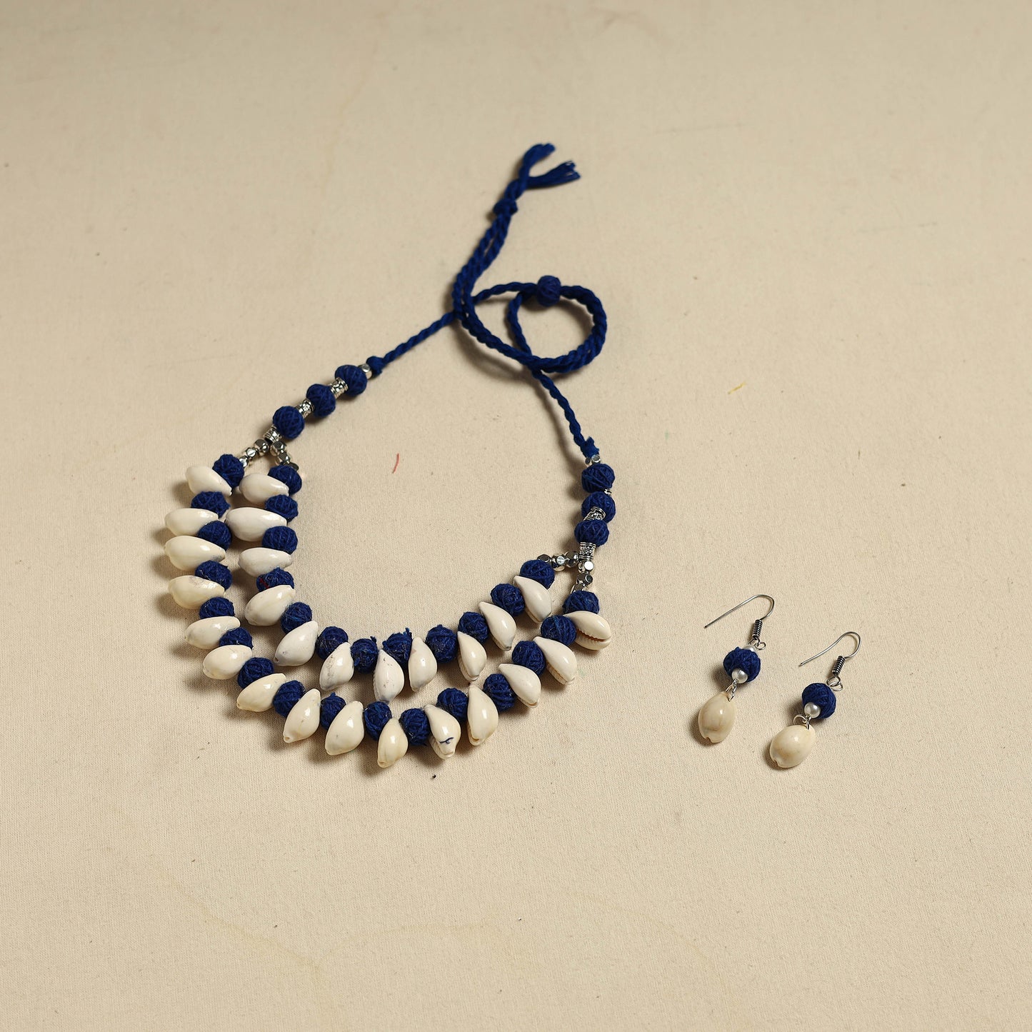 Handcrafted Thread Beads Shell Work Double Layered Necklace Set 17