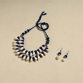 Handcrafted Thread Beads Shell Work Double Layered Necklace Set 17