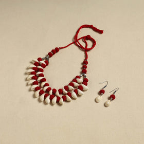 Handcrafted Thread Beads Shell Work Double Layered Necklace Set 19