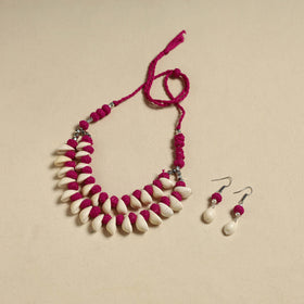 Handcrafted Thread Beads Shell Work Double Layered Necklace Set 20