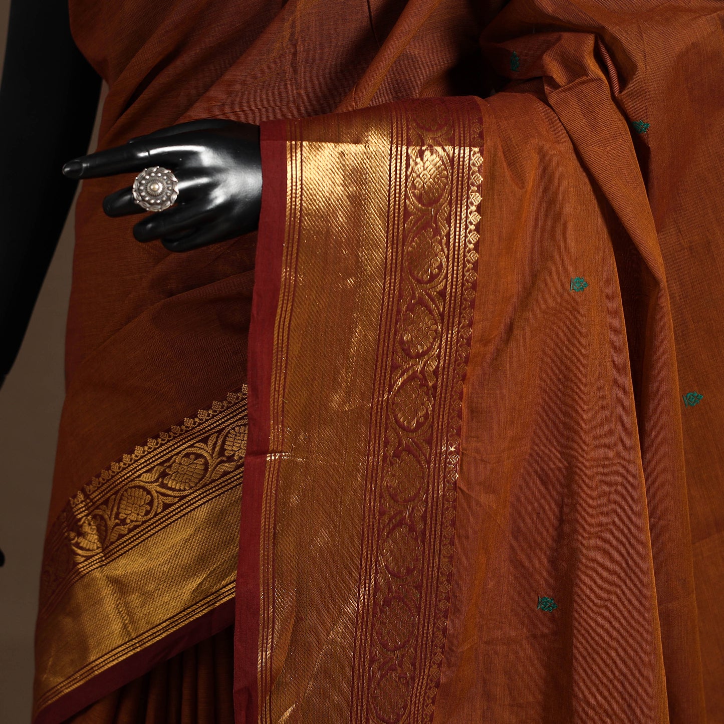 Brown - kandangi buti chettinad cotton saree with border 50
