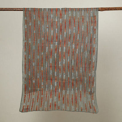 Grey - Bengal Kantha Hand Embroidery Cotton Stole 11
