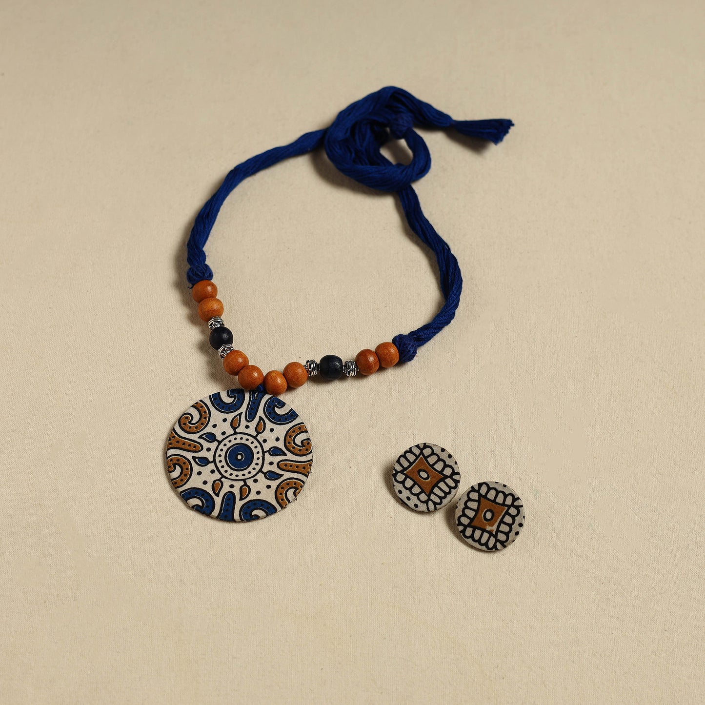 Handcrafted Wooden Beads Fabart Necklace Set 30
