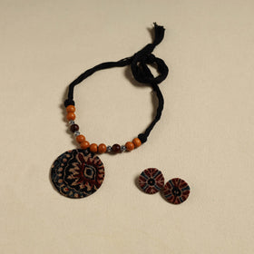 Handcrafted Wooden Beads Fabart Necklace Set 33