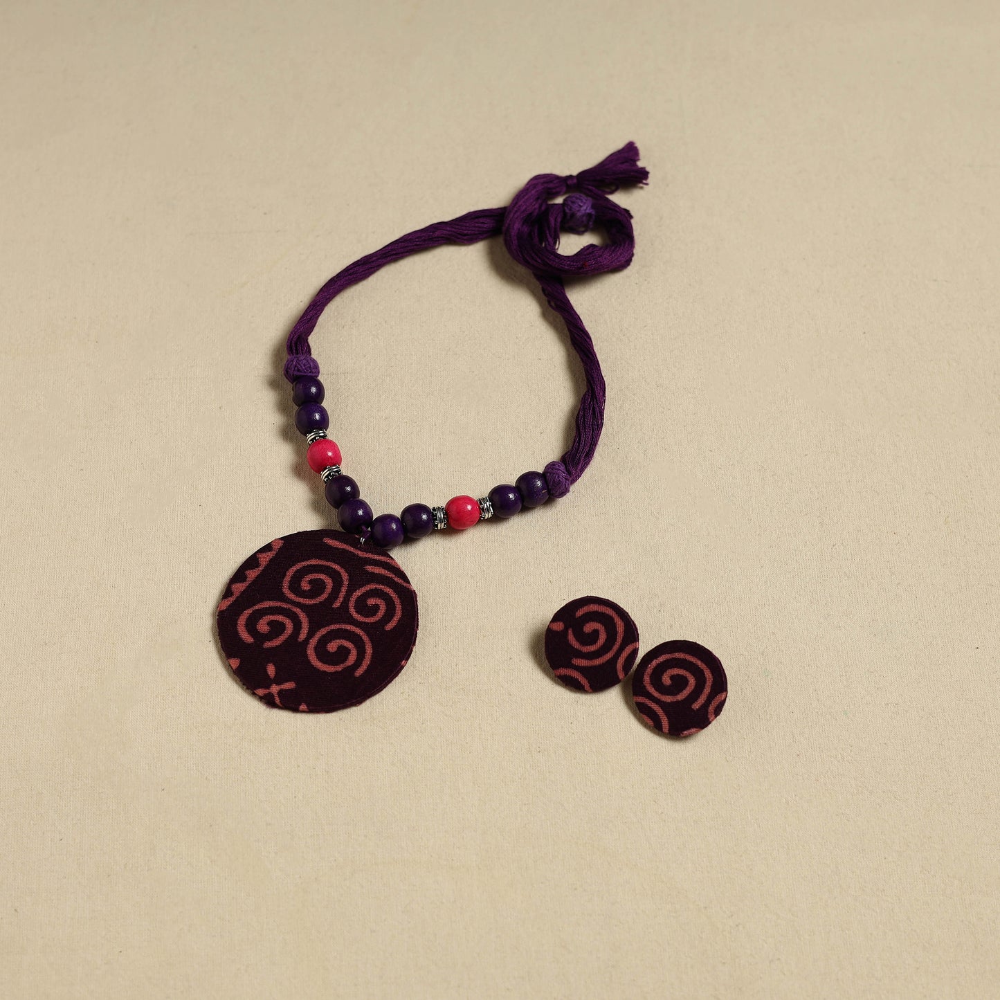 Handcrafted Wooden Beads Fabart Necklace Set 36