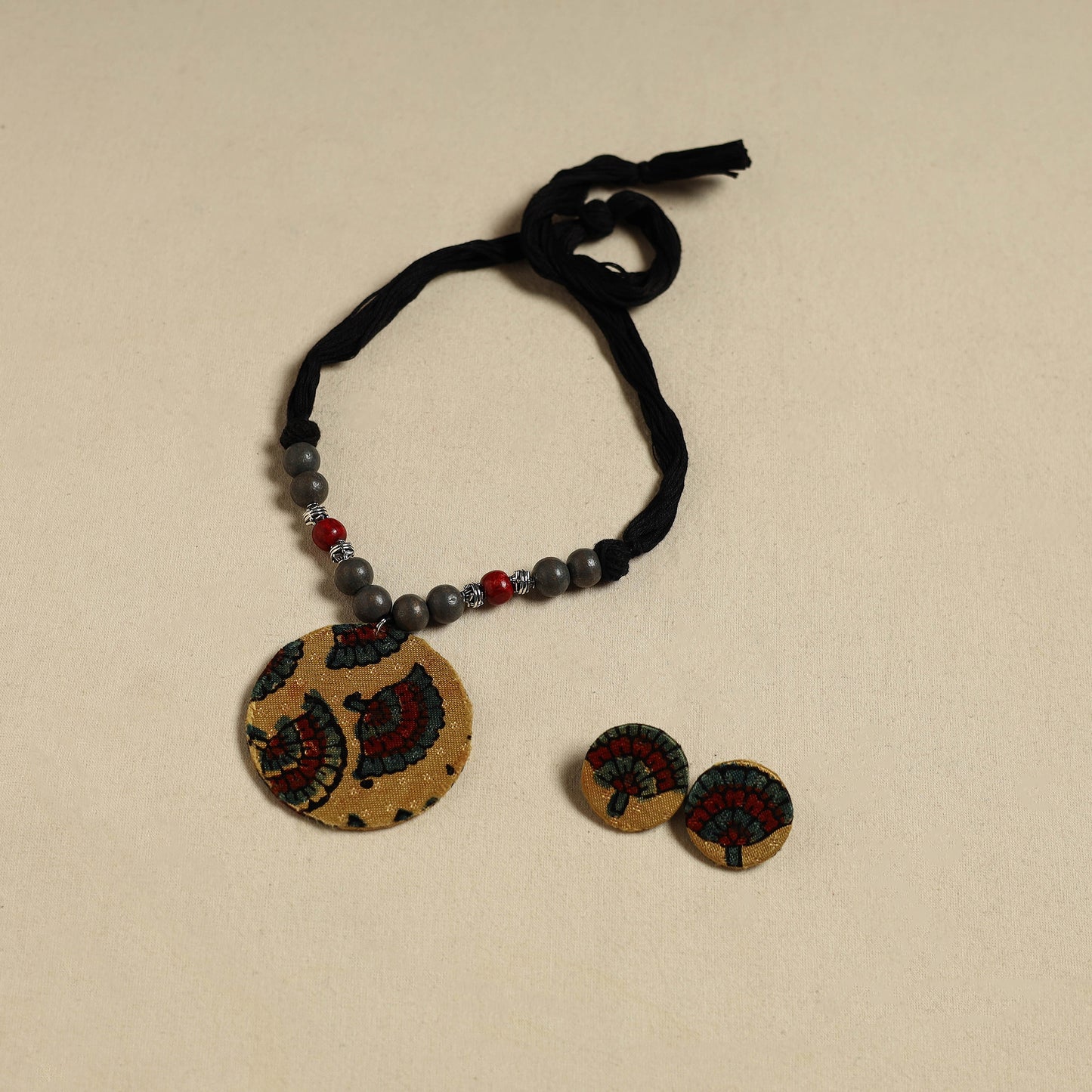Handcrafted Wooden Beads Fabart Necklace Set 42