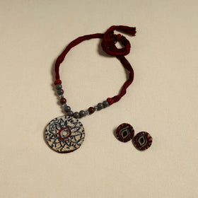 Handcrafted Wooden Beads Fabart Necklace Set 43