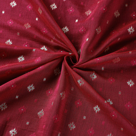 Maroon - Banarasi Cutwork Zari Buti Silk Cotton Fabric
