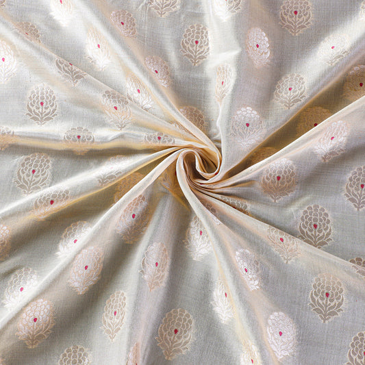 Beige - Banarasi Handwoven Katan Silk Georgette Zari Mina Fabric