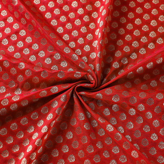 Red - Banarasi Cutwork Zari Buti Silk Fabric