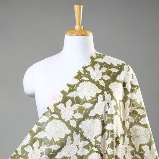 Green - Sanganeri Block Printed Mul Cotton Fabric