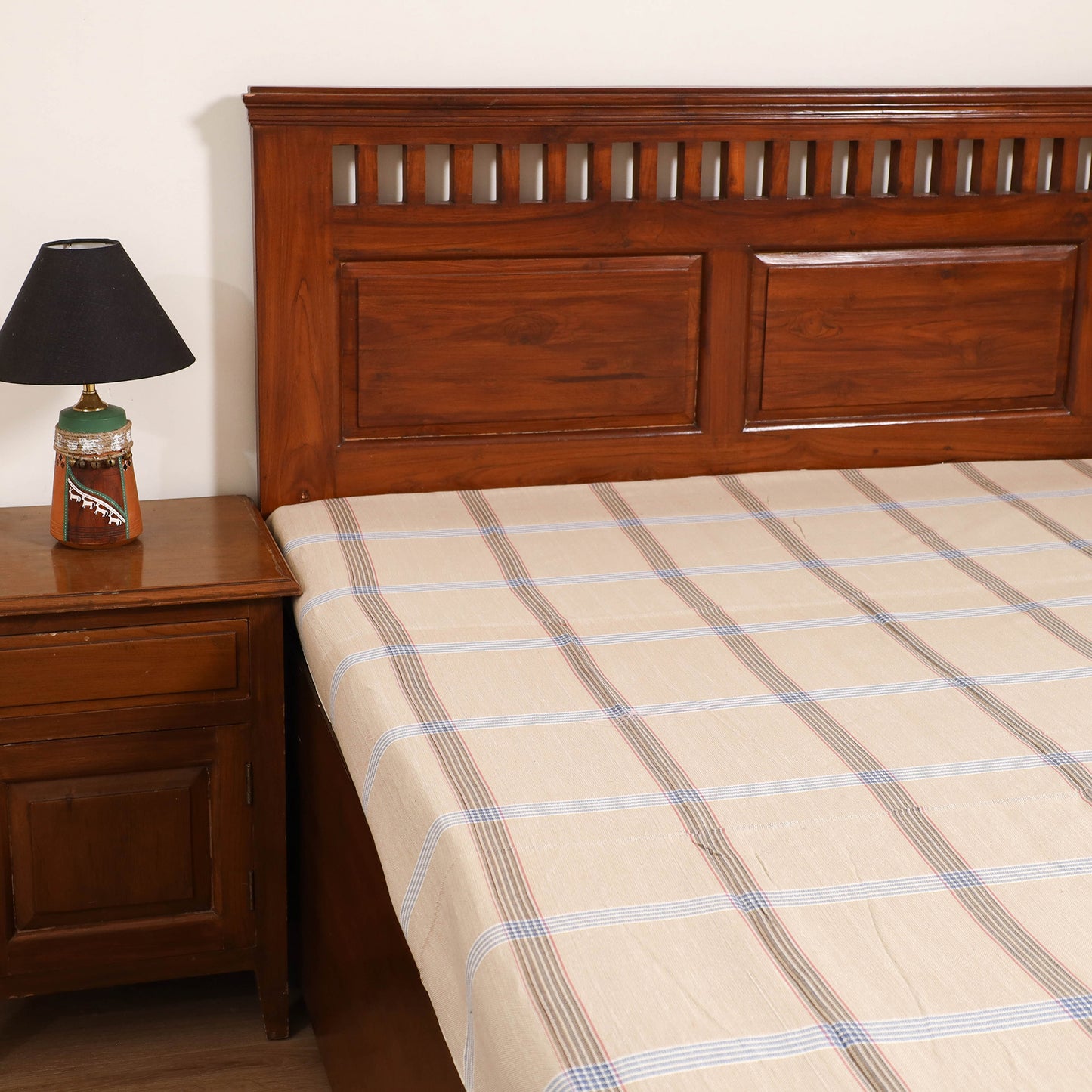 Handloom Cotton Single Bedsheet (90 x 60 in) 334