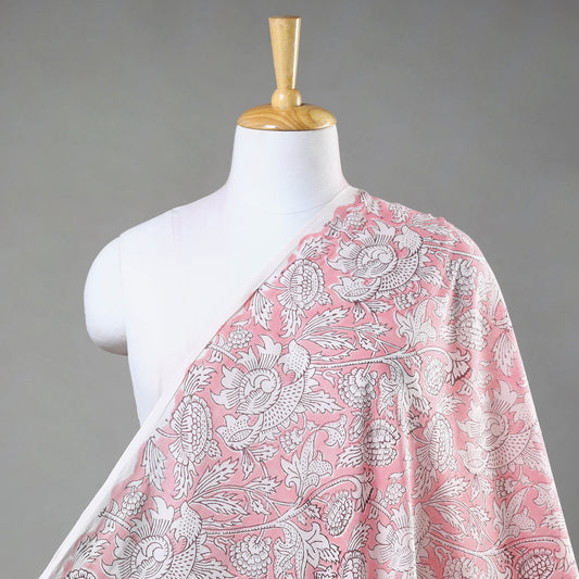 Pink - Sanganeri Block Printed Mul Cotton Fabric