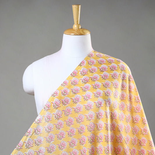 Yellow - Sanganeri Block Printed Mul Cotton Fabric