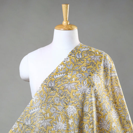 Yellow - Sanganeri Block Printed Mul Cotton Fabric