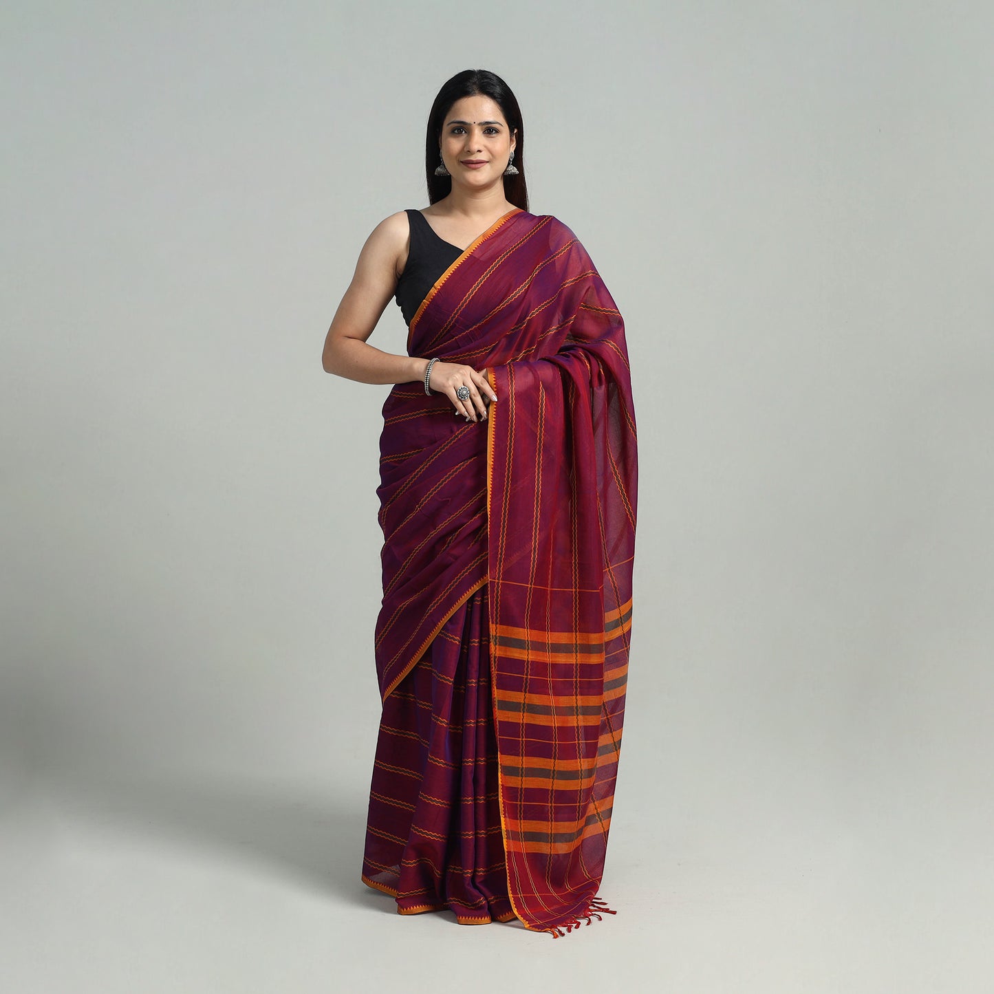 Purple - Mercerised Cotton Dharwad Saree 01