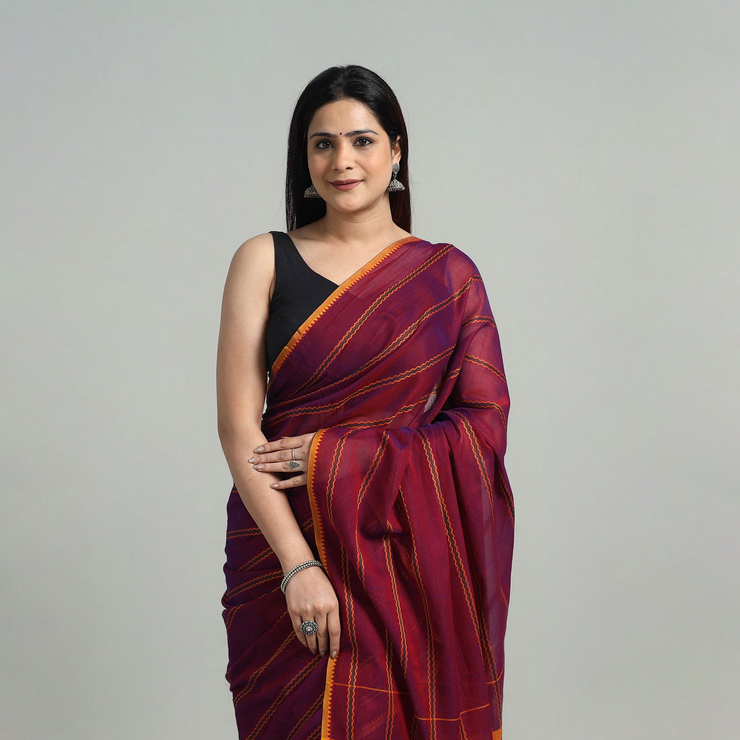 Purple - Mercerised Cotton Dharwad Saree 01