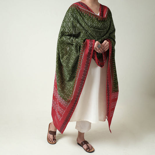 Green - Sambalpuri Ikat Weave Handloom Cotton Dupatta