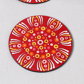Red - Mandala Art Handpainted Wooden Coasters (Set of 6) 01