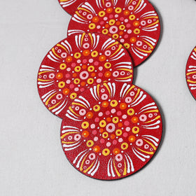 Red - Mandala Art Handpainted Wooden Coasters (Set of 6) 01