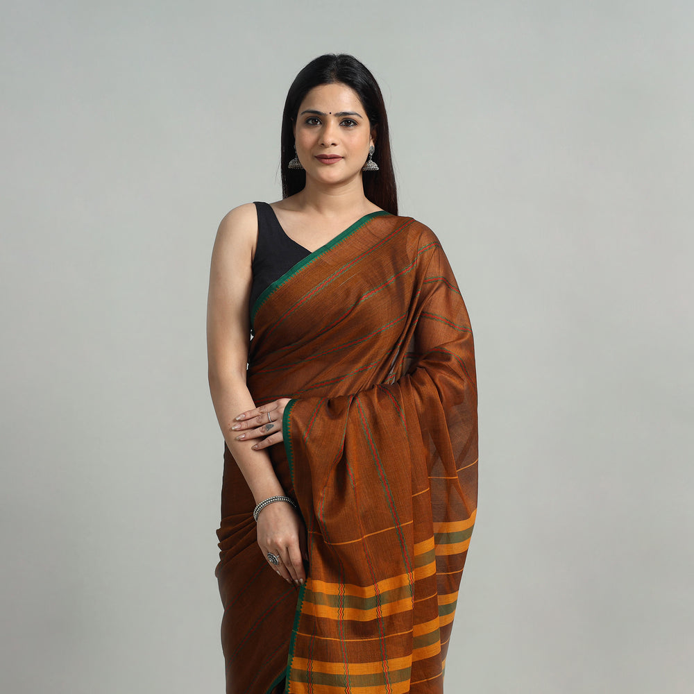 Brown - Mercerised Cotton Dharwad Saree 03