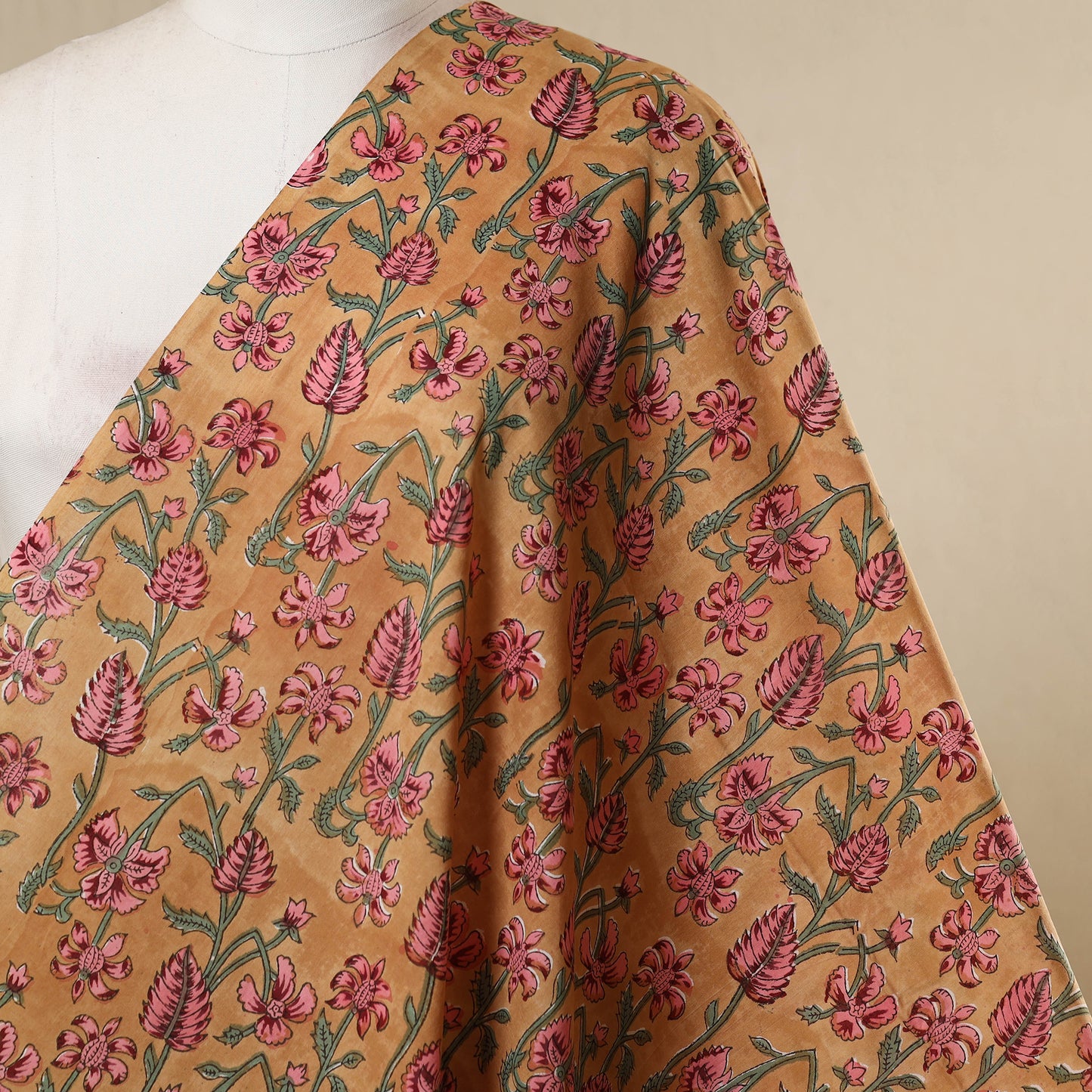 Brown - cotton sanganeri fabric 02 - handcrafted