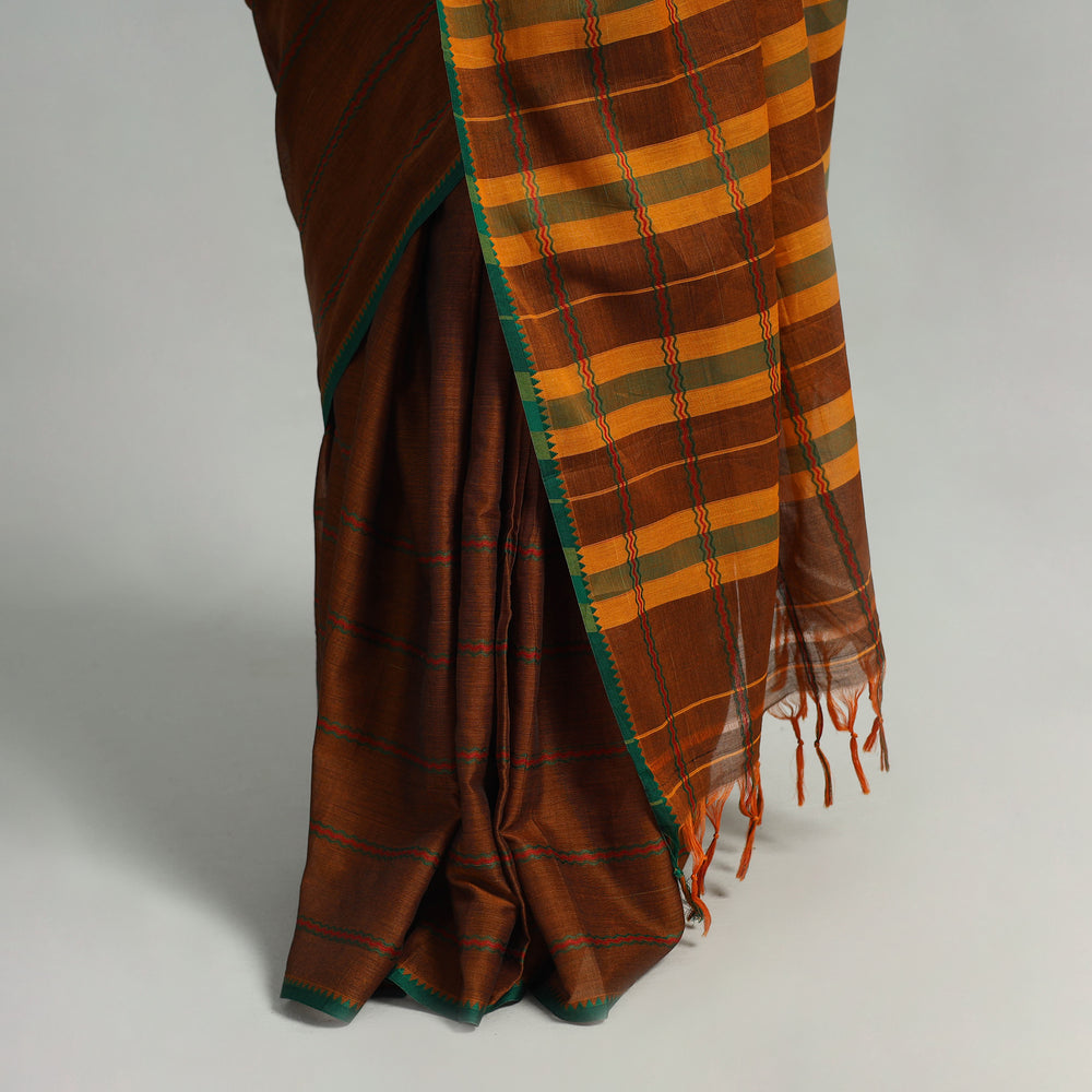 Brown - Mercerised Cotton Dharwad Saree 03