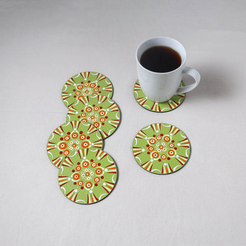 Green - Mandala Art Handpainted Wooden Coasters (Set of 6) 02