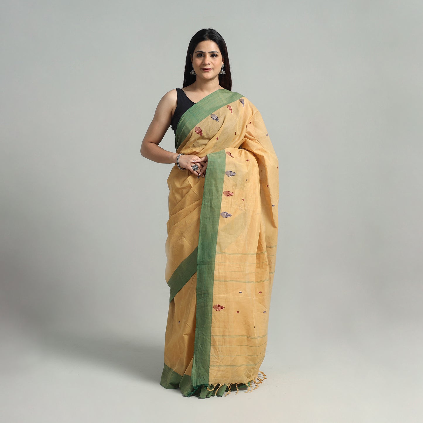 Yellow - Cotton Thread Buti Dharwad Saree 04