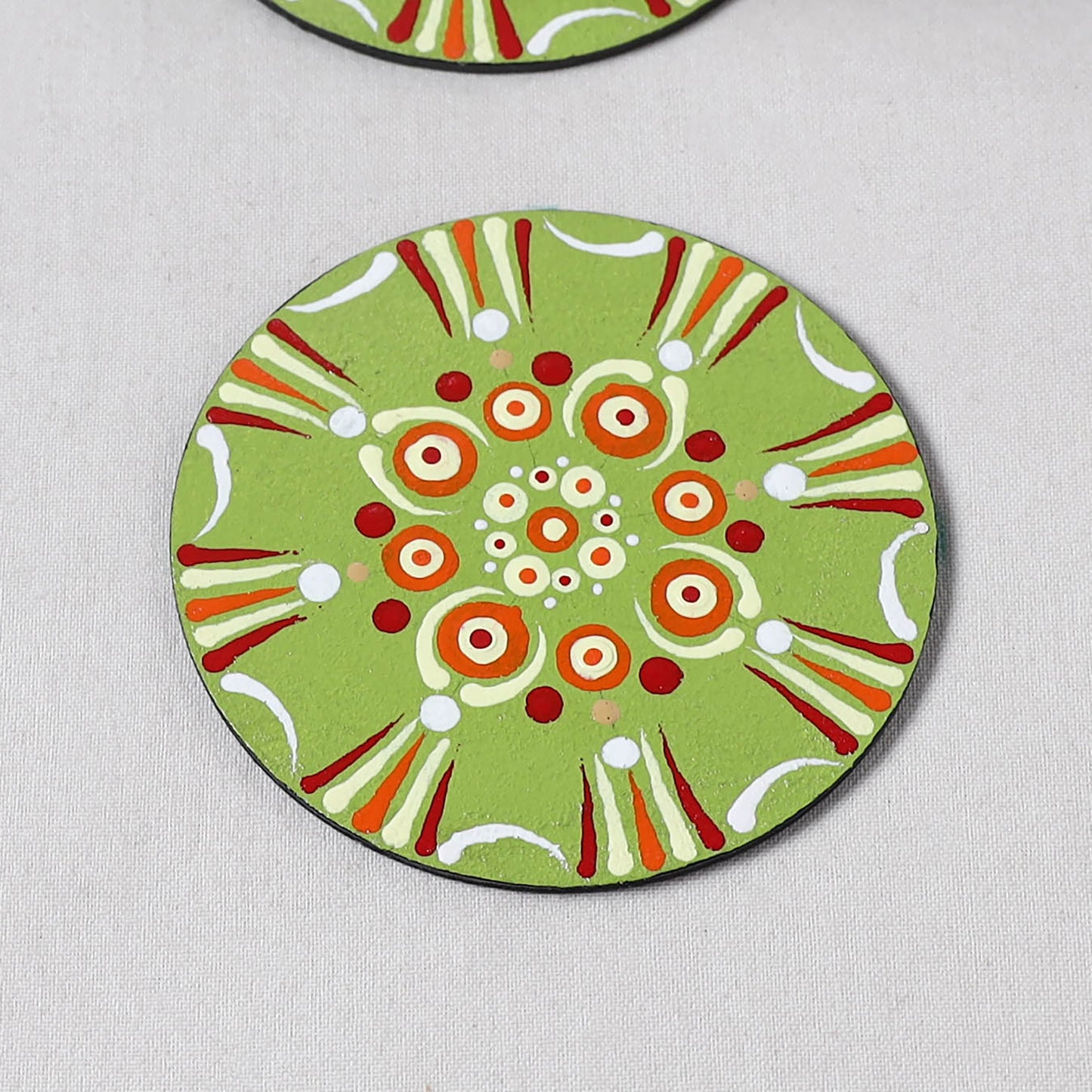 Green - Mandala Art Handpainted Wooden Coasters (Set of 6) 02