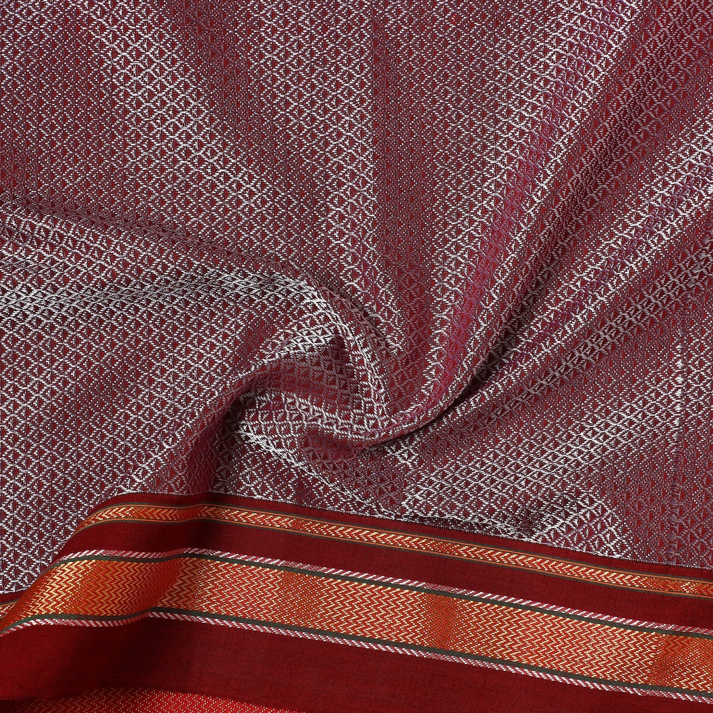 Maroon - Karnataka Weave Cotton Khun Fabric 06
