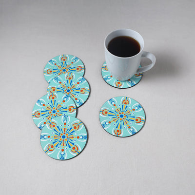 Blue - Mandala Art Handpainted Wooden Coasters (Set of 6) 03