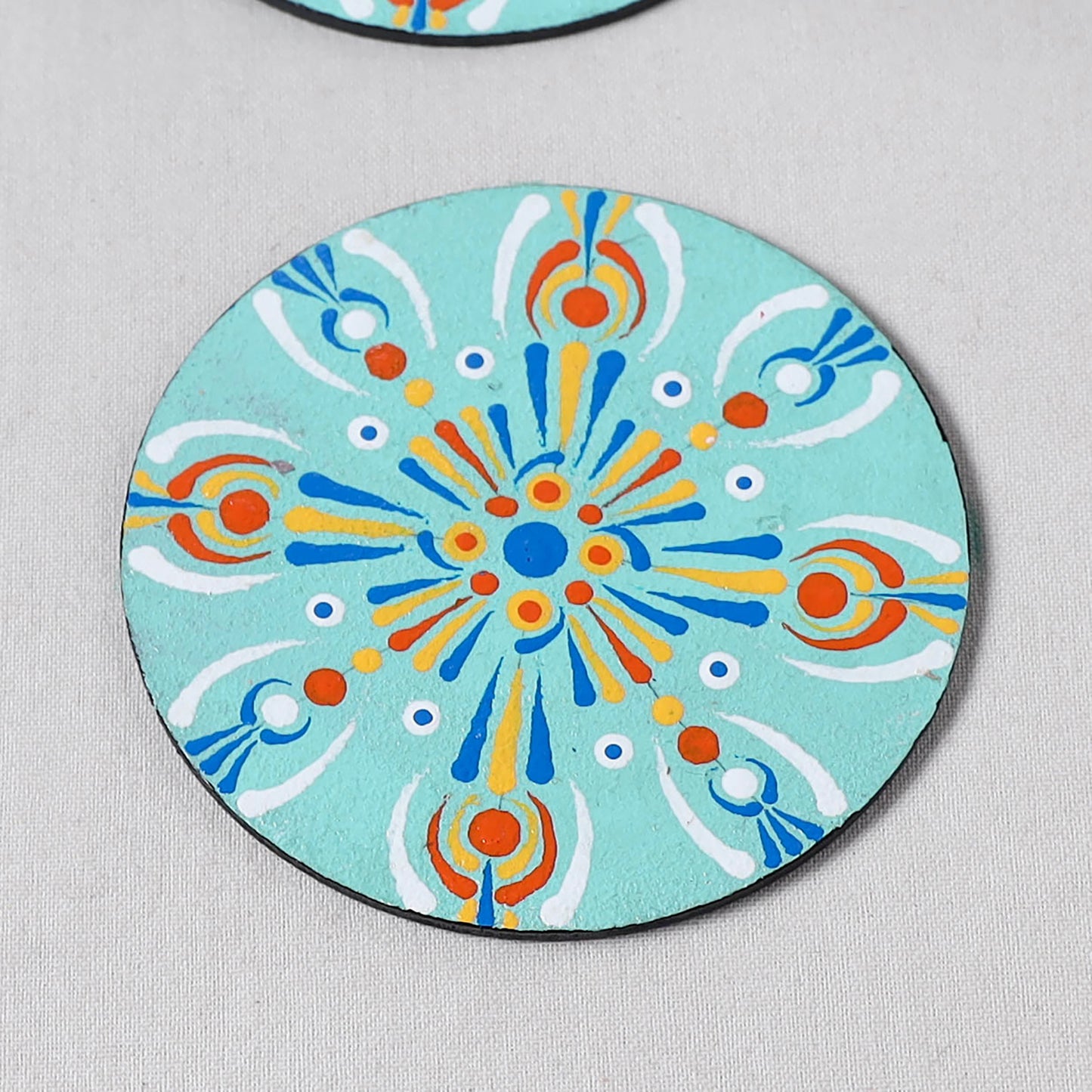 Blue - Mandala Art Handpainted Wooden Coasters (Set of 6) 03