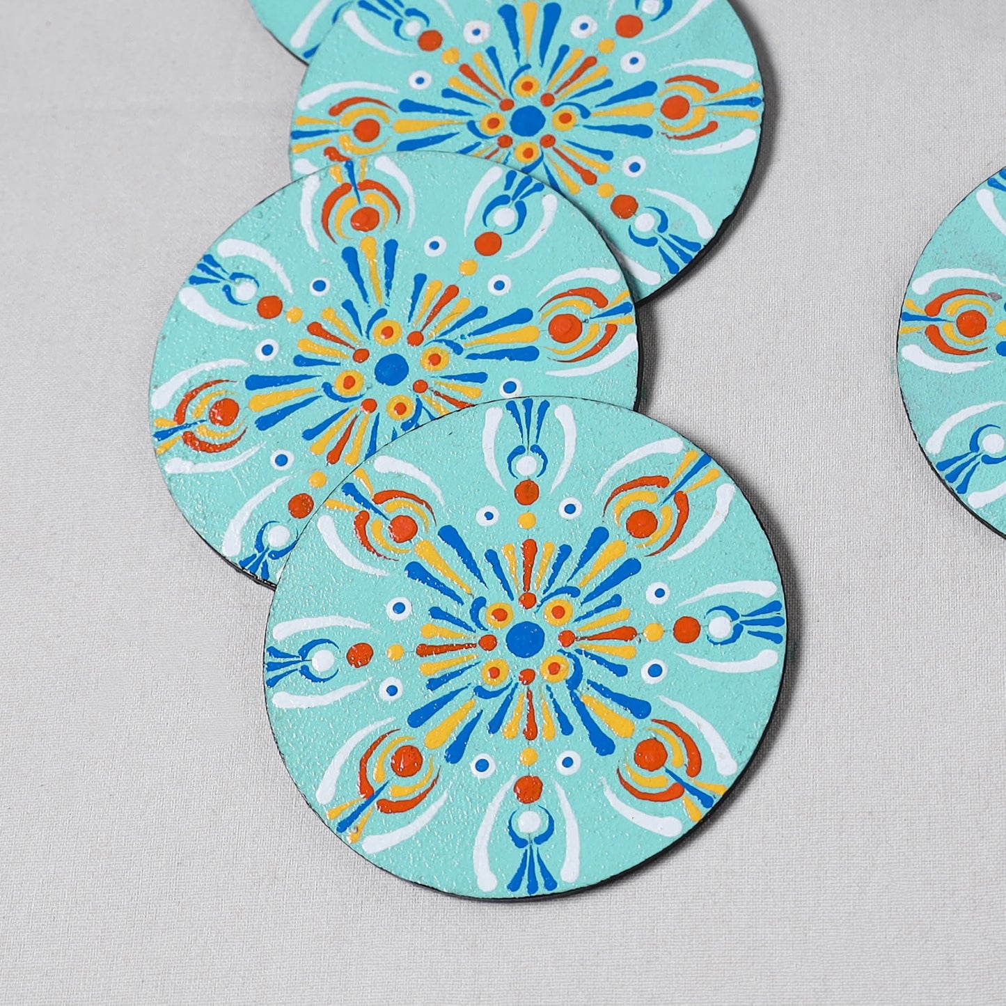 Blue - Mandala Art Handpainted Wooden Coasters (Set of 6) 03