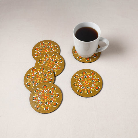 Brown - Mandala Art Handpainted Wooden Coasters (Set of 6) 04