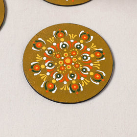 Brown - Mandala Art Handpainted Wooden Coasters (Set of 6) 04