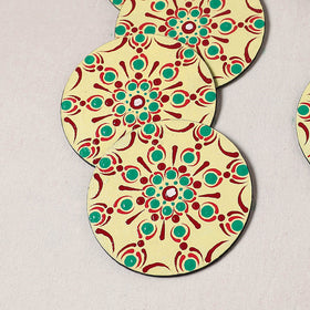 Yellow - Mandala Art Handpainted Wooden Coasters (Set of 6) 05