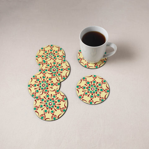 Yellow - Mandala Art Handpainted Wooden Coasters (Set of 6) 05