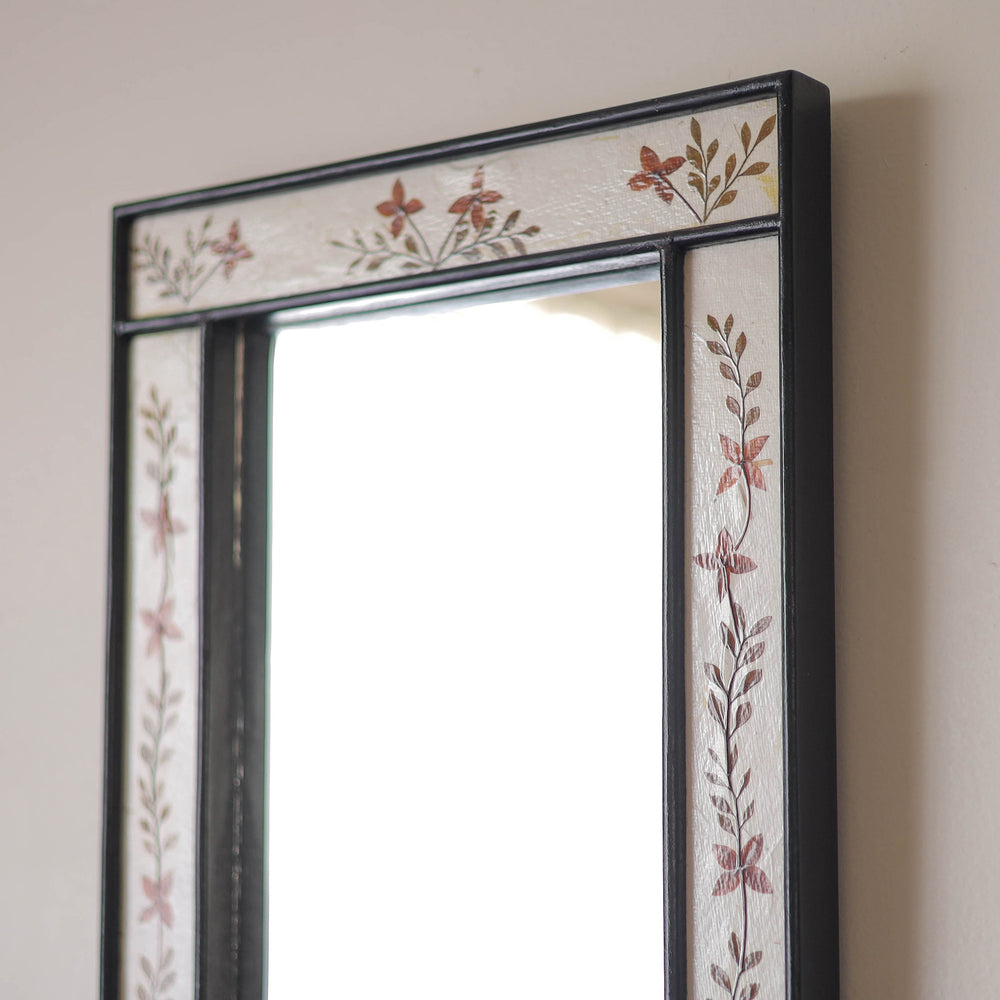 Rectangle - Natural Flower Art Work Wooden Wall Mirror (16 x 11 in)