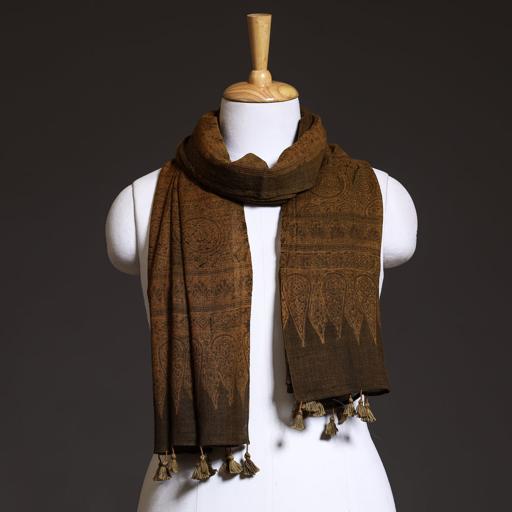 Brown - Ajrakh Block Printed Pure Woolen Stole